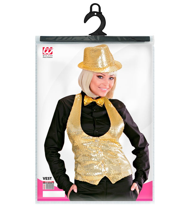Goldene Paillettenweste für Damen mit glänzenden Pailletten