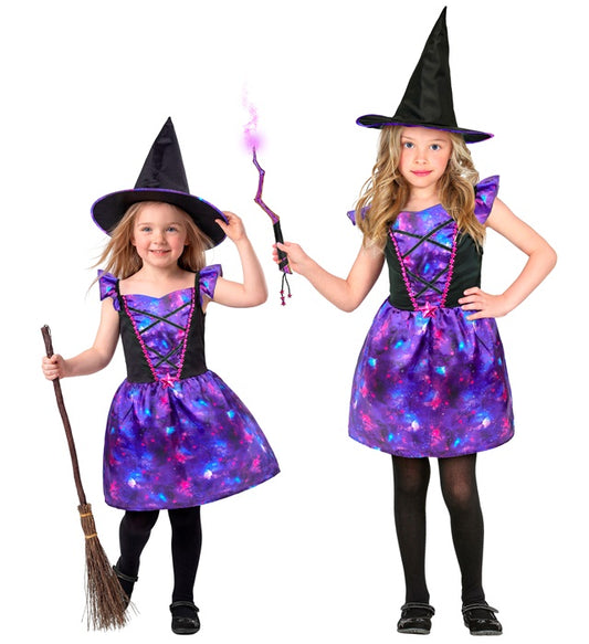 Hexenkostüm bestehend aus schwarzem Kleid und spitzem Hexenhut für Fasnacht