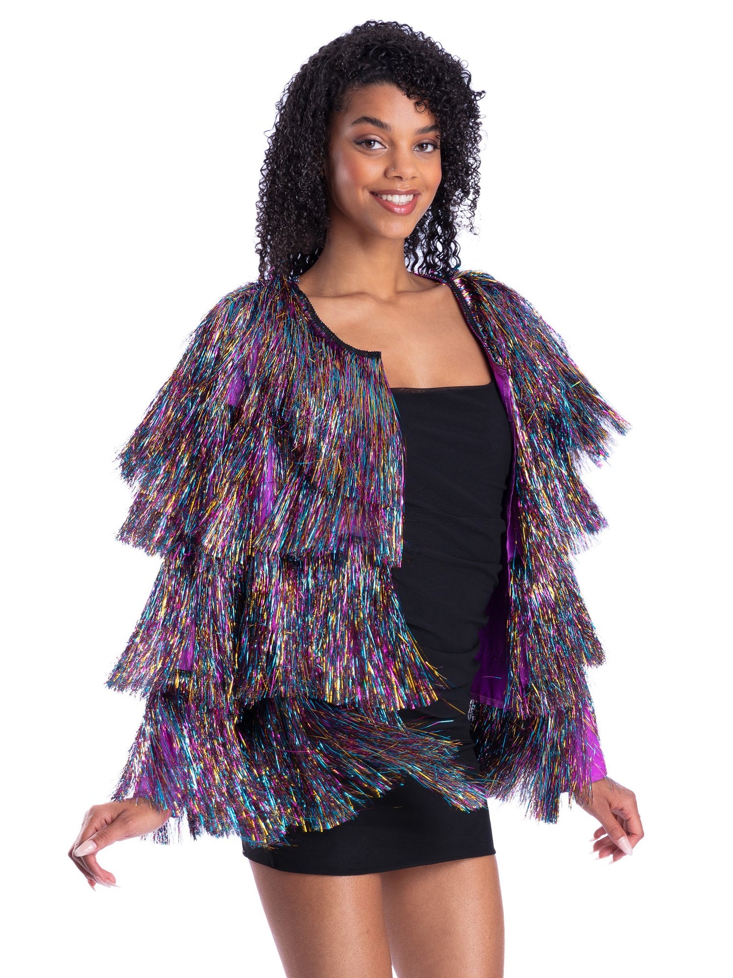 Smiffys Fever Tinsel Festival Jacket Rainbow Dreams mehrfarbige Festivaljacke für Damen