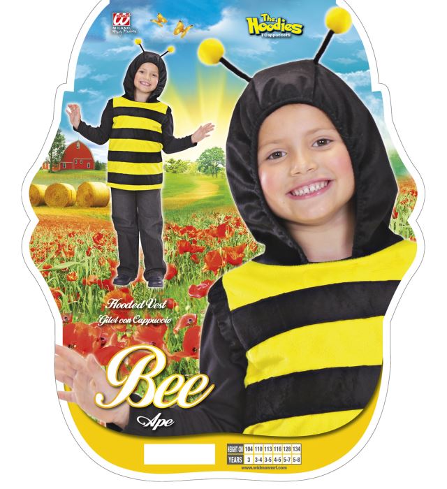 Weste mit Kapuze im Bienen-Design schwarz-gelb für Fasnacht und Karneval
