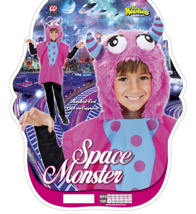 Rosa Kapuzenweste mit Monster-Motiv für Fasnacht