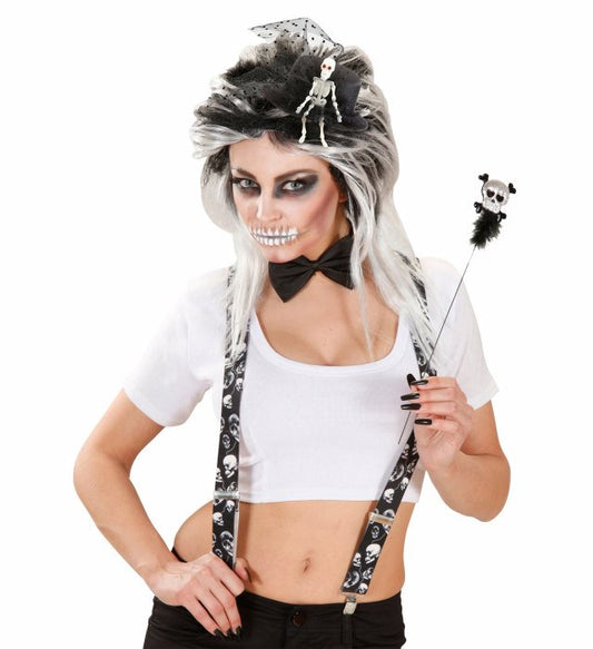 Mini-Zylinder mit Skelett-Motiv als Halloween-Kostümzubehör