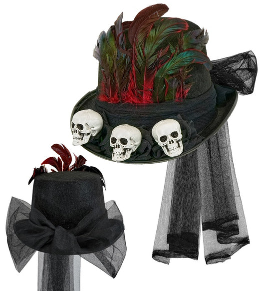 Voodoo Zylinder mit Totenköpfen als Halloween- und Fasnacht-Accessoire