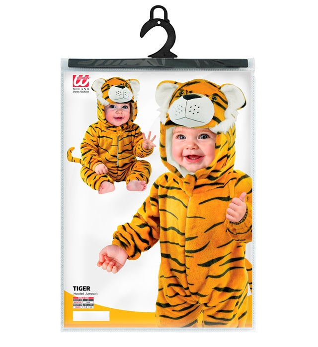 Tiger Plüschkostüm Overall mit Kapuze aus Samtstoff für Fasnacht und Karneval