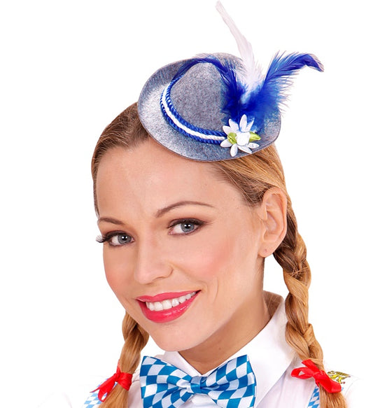 Bayerischer Mini-Fedora aus Filz mit Edelweiss und Federn