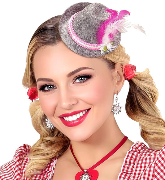 Mini Fedora Filzhut bayrisch mit Edelweiss und Federn