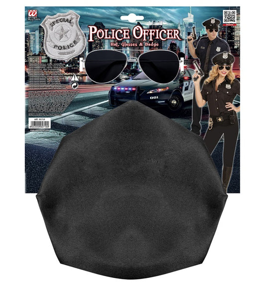 "SET POLIZIST" (Hut, Brille, Dienstmarke) Schwarz
