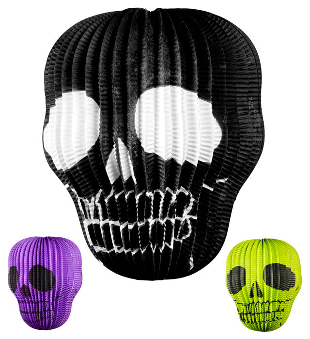 Totenkopf Lampion Ø 25 cm in verschiedenen Farben, schwer entflammbar, Halloween Dekoration