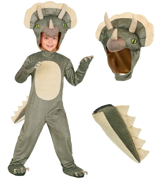 Triceratops Dino Kostüm Overall mit Kapuze für Fasnacht und Karneval