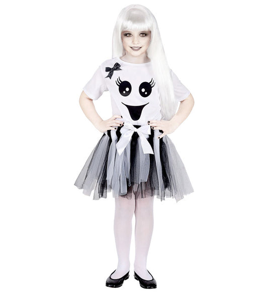 Geist-Kostüm mit schwarzem T-Shirt und weiß-schwarzem Tutu für Fasnacht