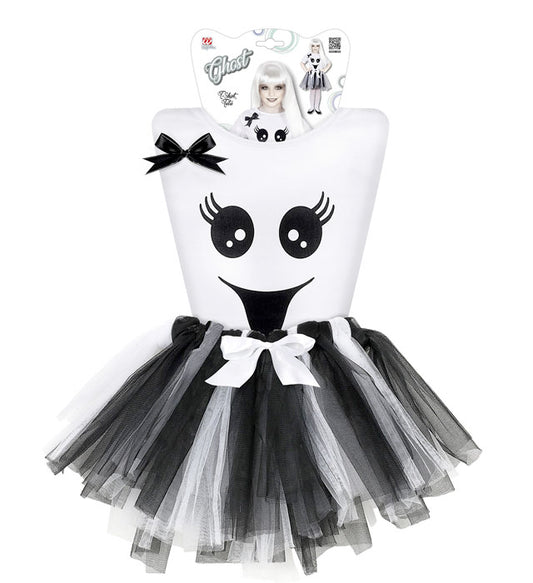 Geist-Kostüm mit schwarzem T-Shirt und weiß-schwarzem Tutu für Fasnacht