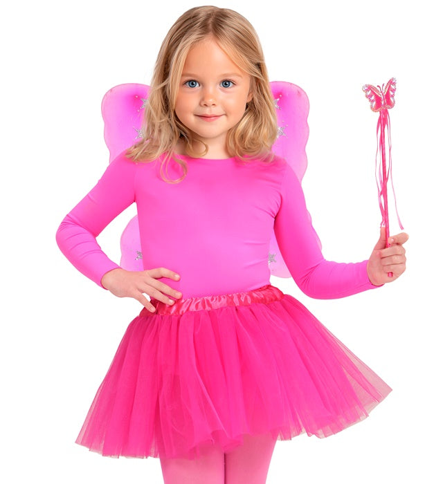 MAGIC FAIRY pink Feenkostüm mit Tutu, Flügeln und Feenstab für Kinder
