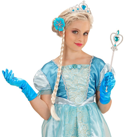 Schneeprinzessin Kinderkostüm-Set mit Tiara, Zopf, Handschuhen und Prinzessinnenstab