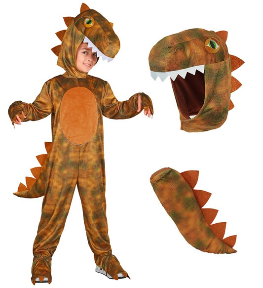 T-Rex Dinosaurier Kostüm Overall mit Kapuze für Fasnacht und Karneval