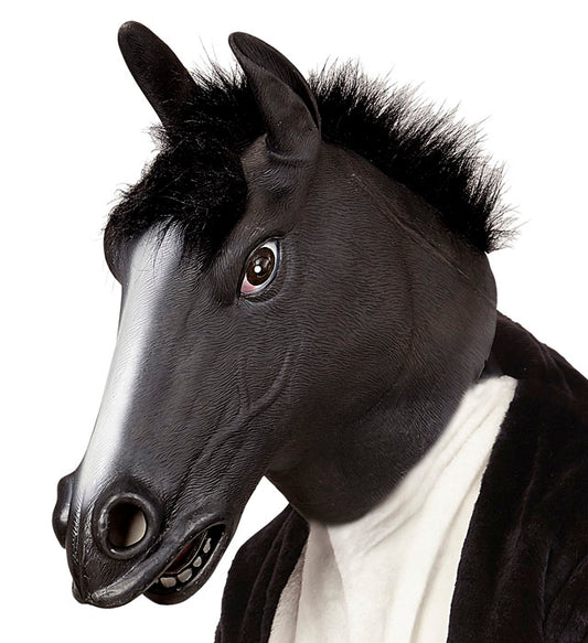 Ganzkopf-Maske schwarzes Pferd mit Plüschhaar