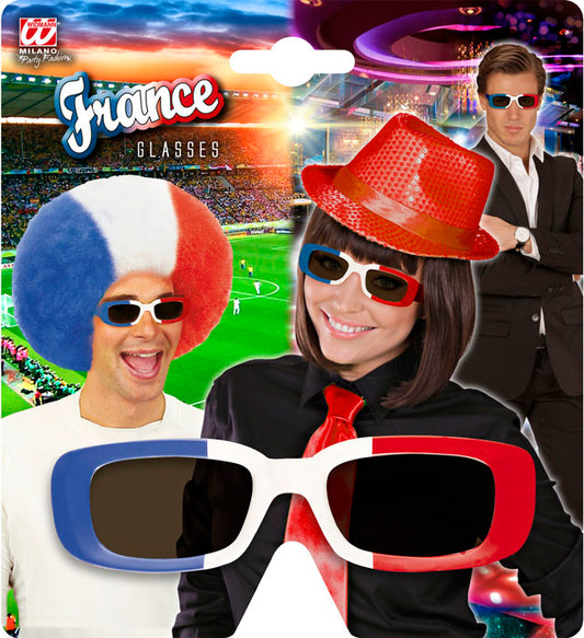 Brille mit französischer Flagge in Blau, Weiß und Rot als Fasnacht Accessoire