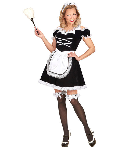 Zimmermädchen Kostüm mit Schürze und Haarreif für Fasnacht
