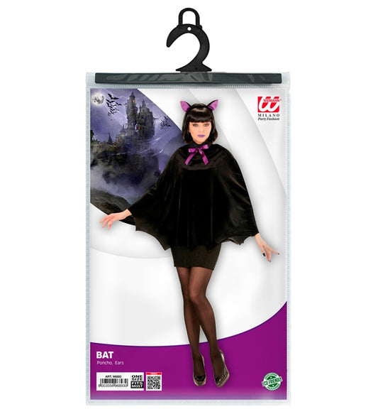 Fledermaus-Poncho mit markanten Ohren als Kostümzubehör für Fasnacht