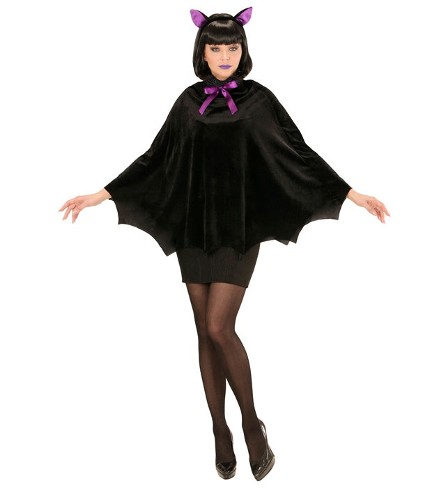 Fledermaus-Poncho mit markanten Ohren als Kostümzubehör für Fasnacht