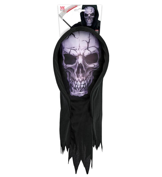 Totenkopfmaske mit schwarzer Kapuze für Halloween und Fasnacht