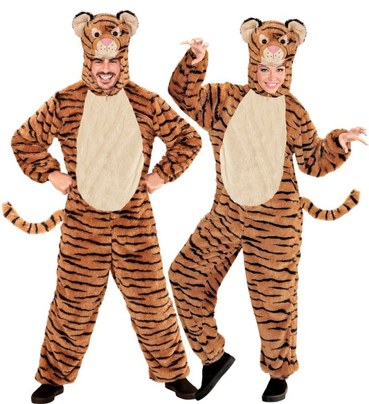 Tiger Plüschkostüm Overall mit Kapuze und Maske für Fasnacht
