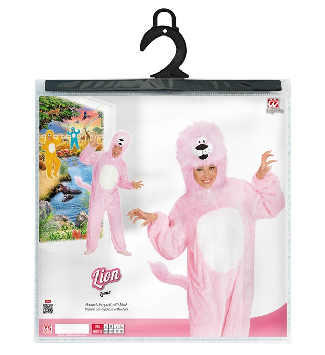 Rosa Plüschkostüm Overall mit Kapuze für Fasnacht und Karneval