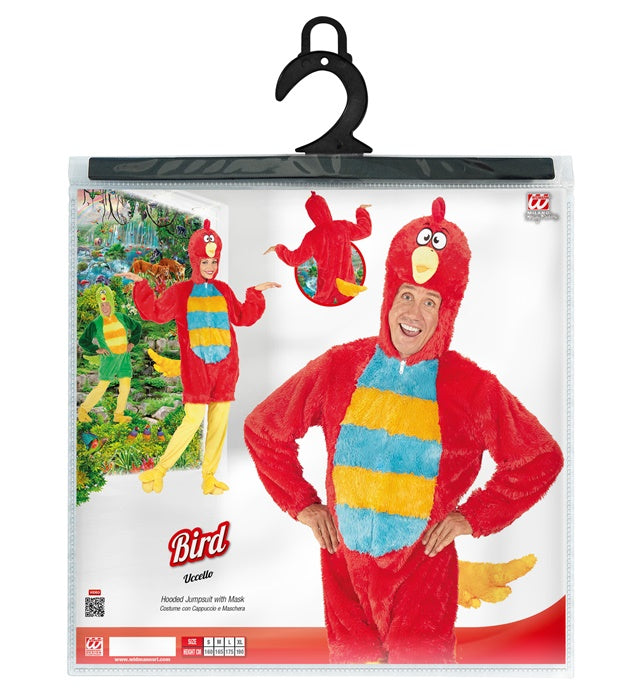 Rotes Vogel Plüschkostüm mit Kapuze Overall für Fasnacht