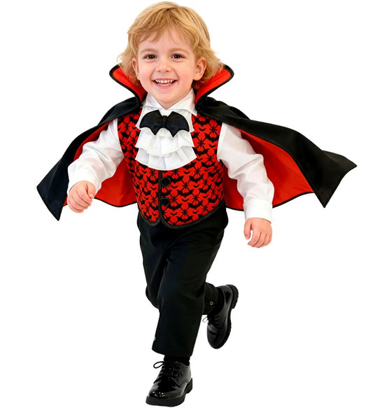 Vampir-Overall mit Umhang in schwarzem Design, passend für Fasnacht und Karneval