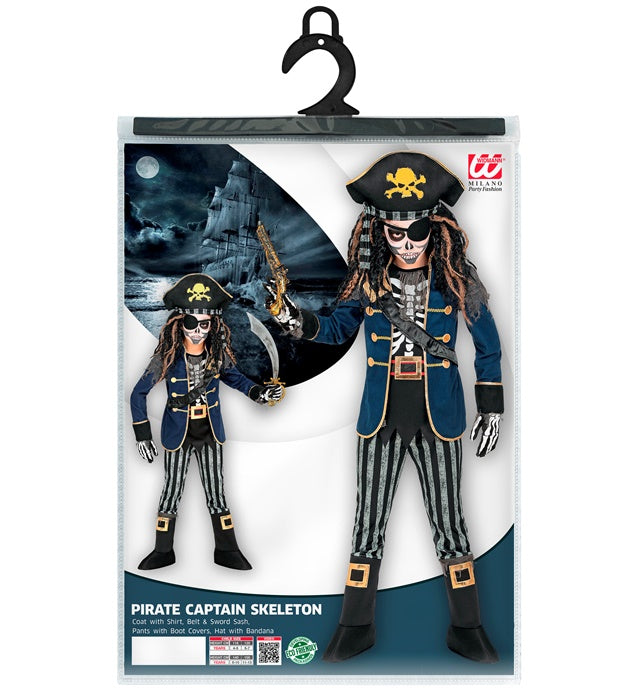 Skelett Piratenkapitän Kostüm mit Mantel, Hose, Piratenhut und Schwertscheide