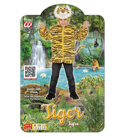 Tiger Plüschjacke mit Kapuze in orange-schwarz, kuscheliges Fasnachtskostüm