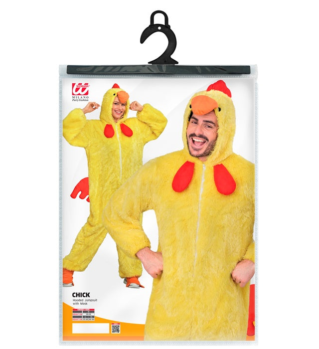 Extra weiches Huhn Plüschkostüm mit Kapuze auf weißem Hintergrund