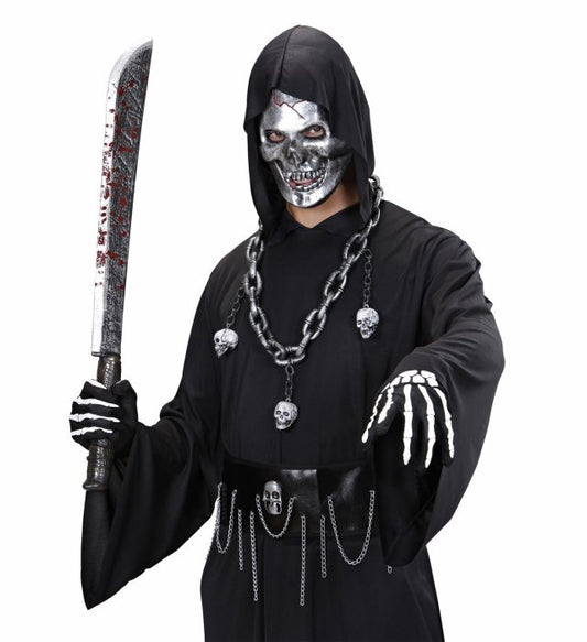 Totenkopfmaske in realistischer Metalloptik als Kostümzubehör für Fasnacht und Halloween