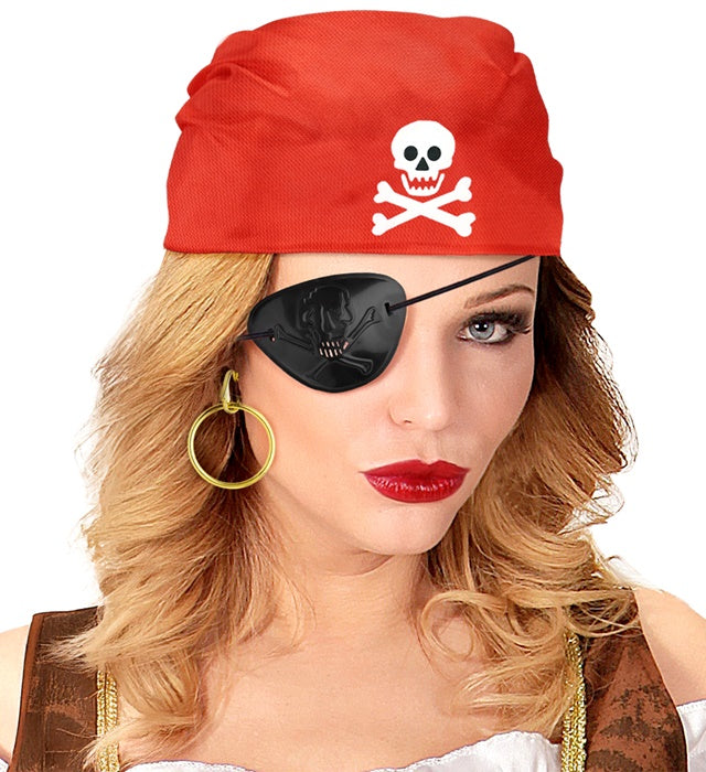 Piraten-Set mit rotem Bandana, schwarzer Augenklappe und goldenen Ohrringen