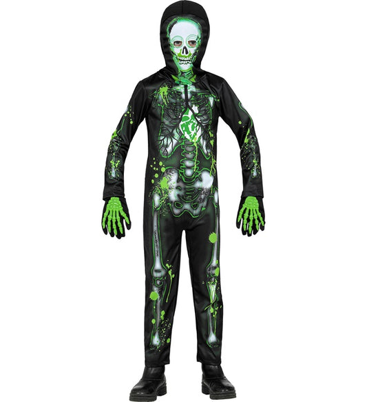 Verseuchtes Skelett Kostüm mit Kapuzenmaske für Halloween und Fasnacht