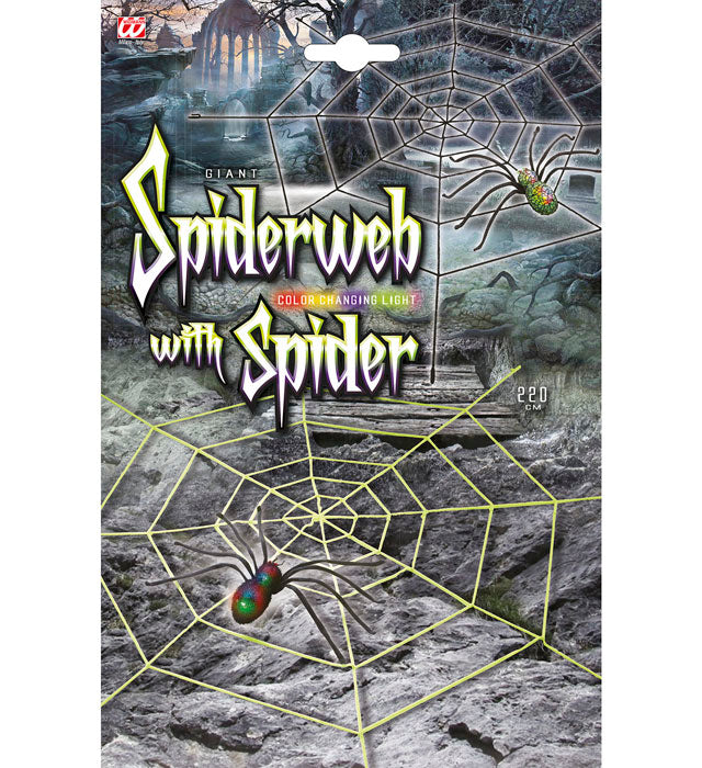 Riesiges Spinnennetz aus Chenille mit farbwechselnder leuchtender Spinne in 2 Farben