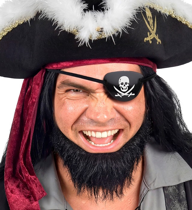 Schwarze Piraten Augenklappe mit elastischem Band
