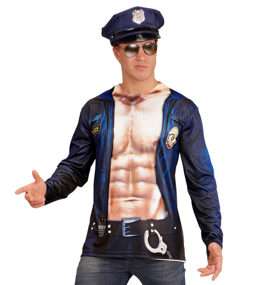 Langärmliges Polizisten-Longsleeve mit detailreichem Polizeimotiv in Fotosublimation