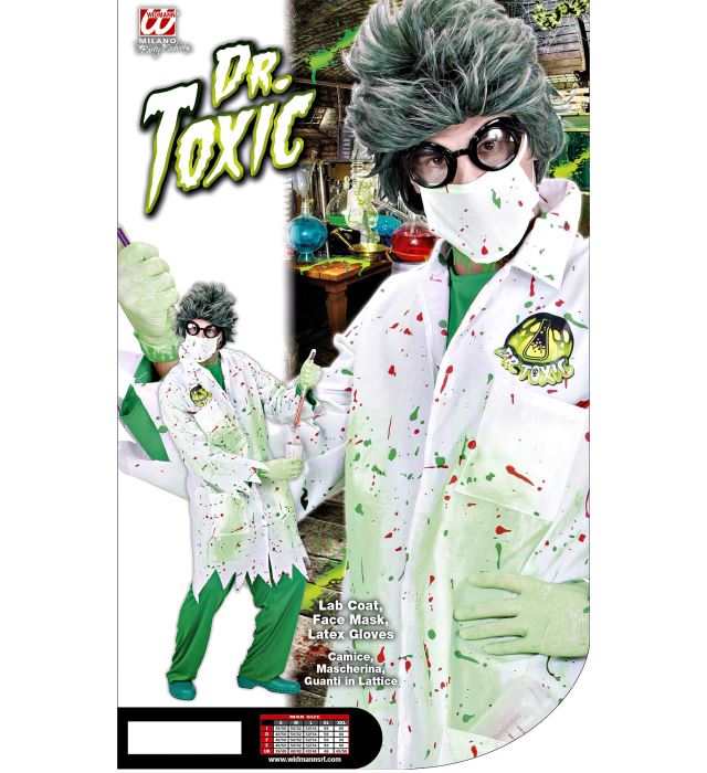 Dr. Toxic Fasnacht-Kostüm bestehend aus weißem Kittel, Mundschutz und Latexhandschuhen