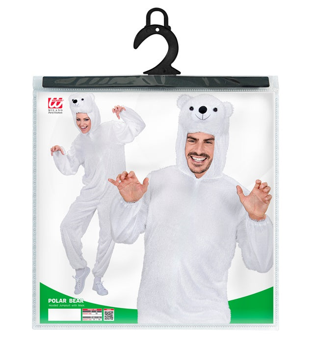 Flauschiges Eisbär-Kostüm mit Kapuze für Fasnacht und Karneval