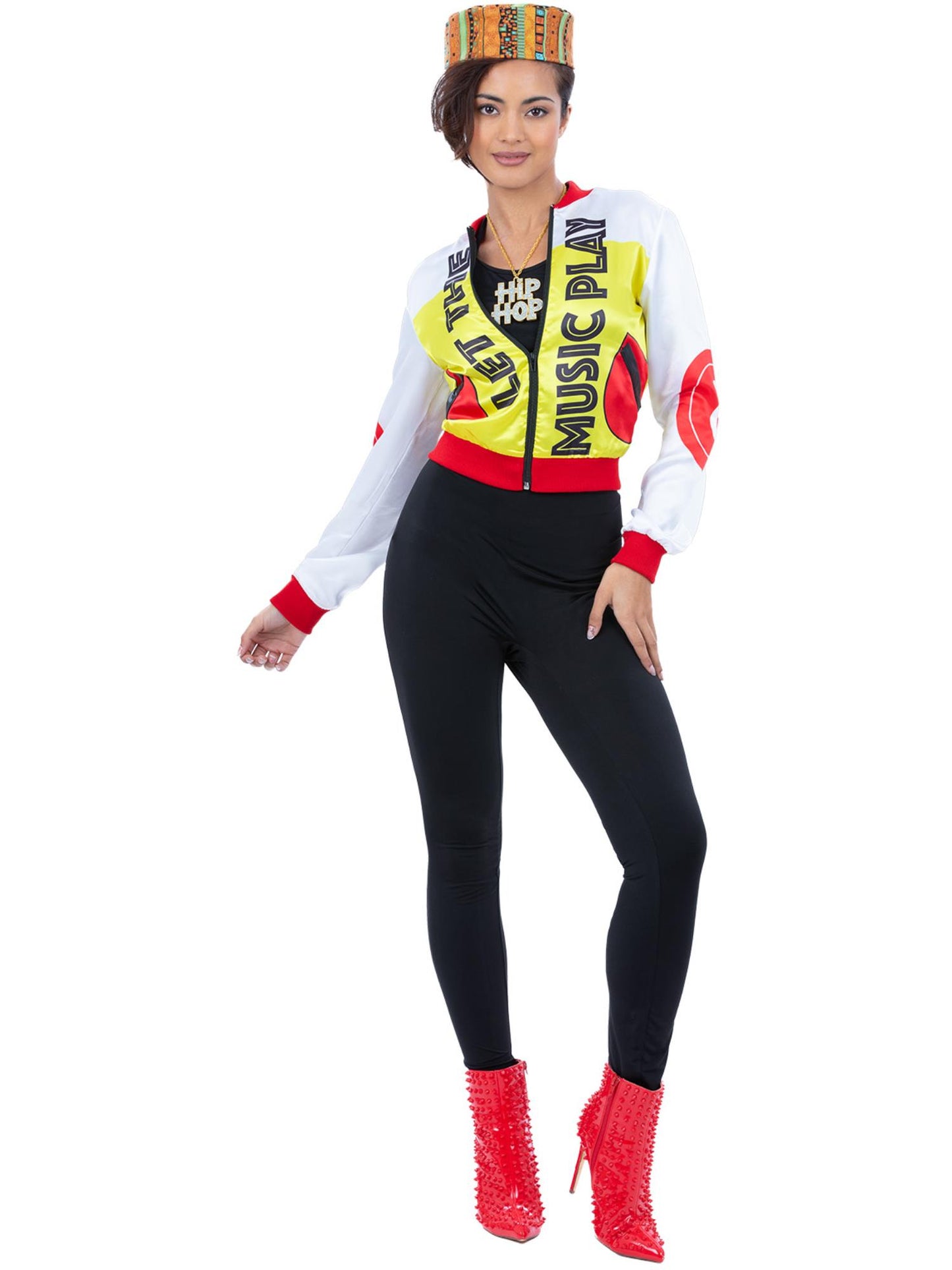 Smiffys 1990s Pop-Queen-Kostüm für Damen in Rot mit Hut und Bomberjacke