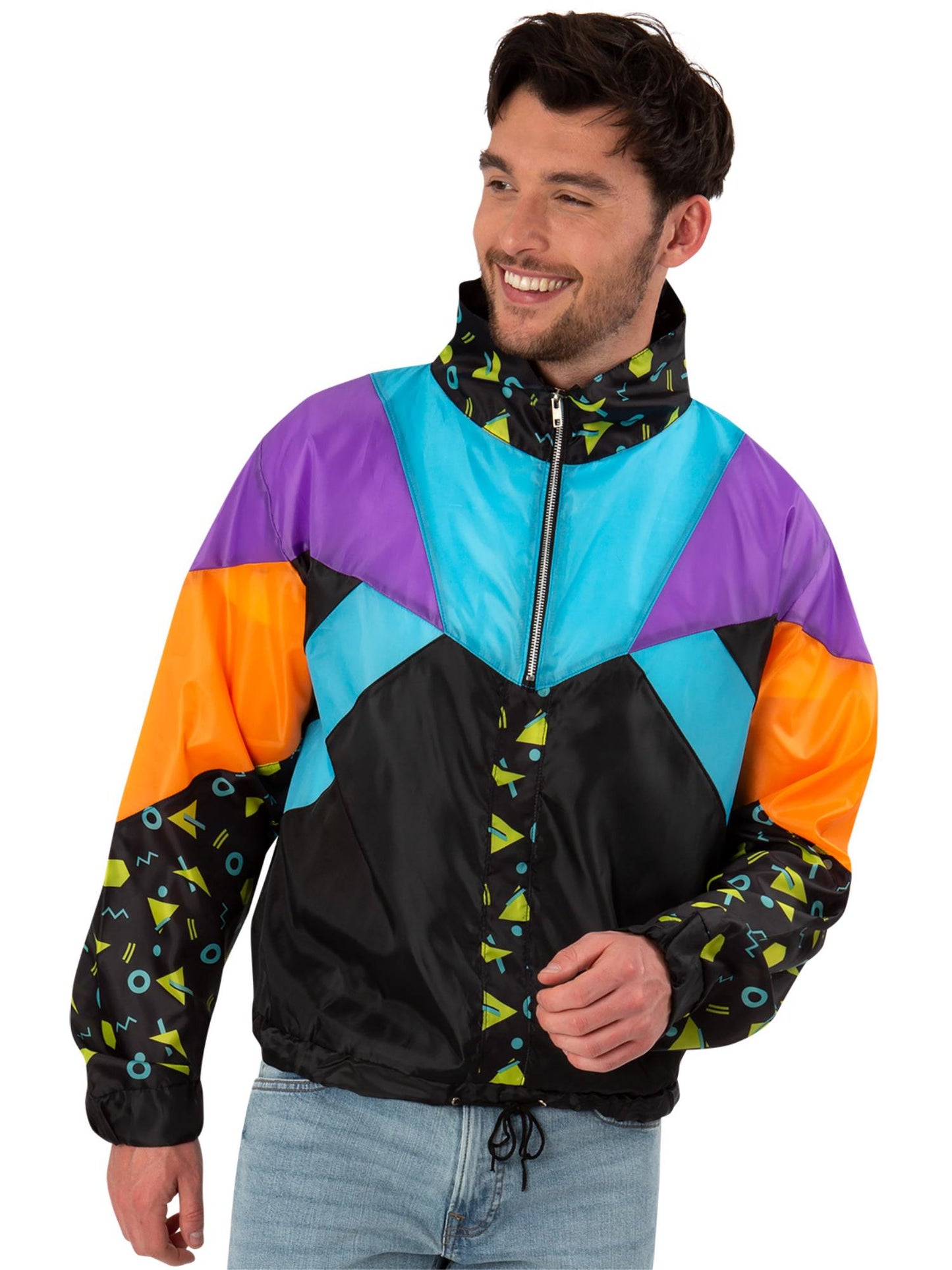 Smiffys unisex Windbreaker-Jacke im 1980er-Jahre-Stil, mehrfarbig