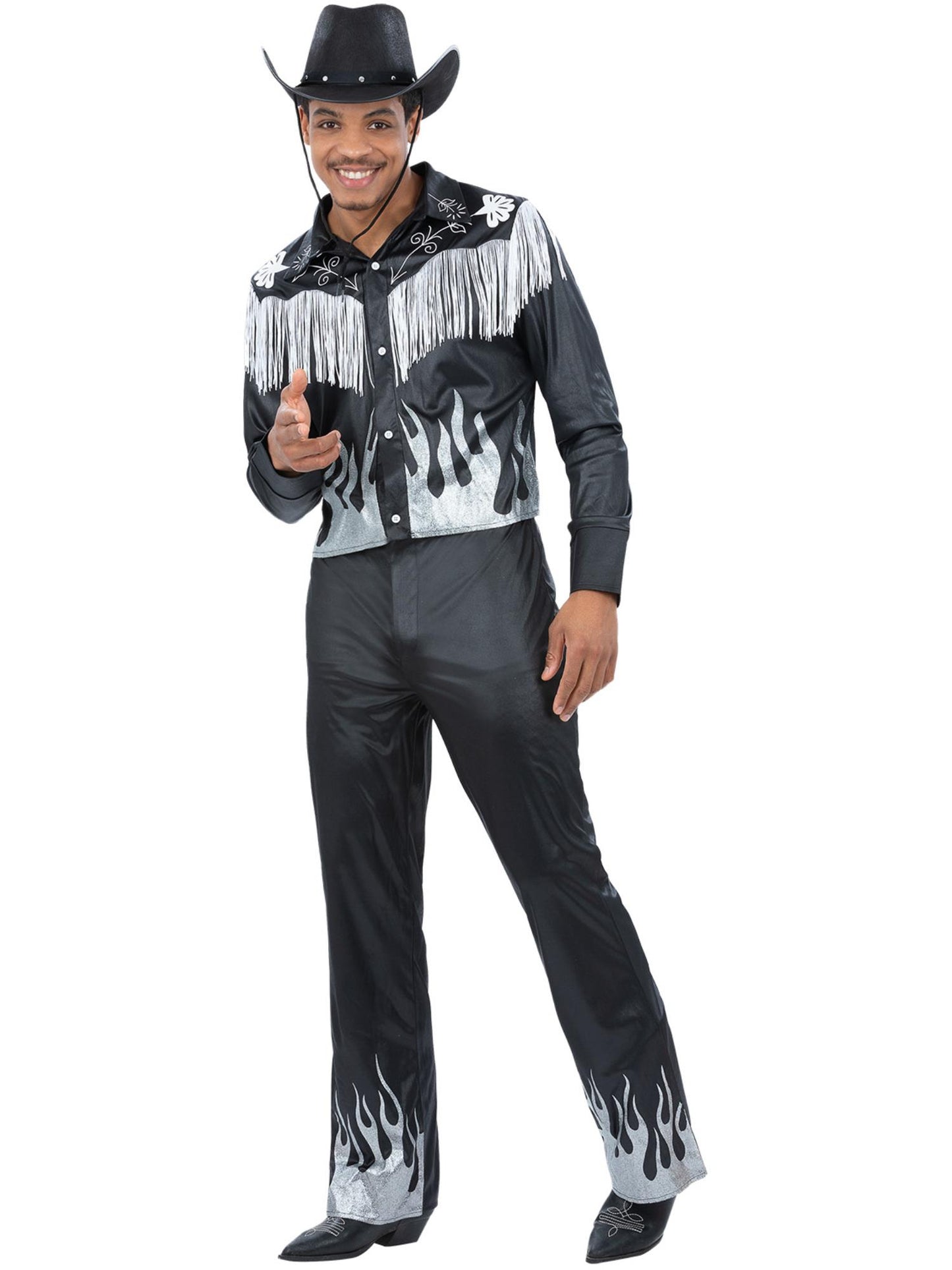 Smiffys schwarzes Cowboy-Kostüm für Herren mit Hemd und Hose