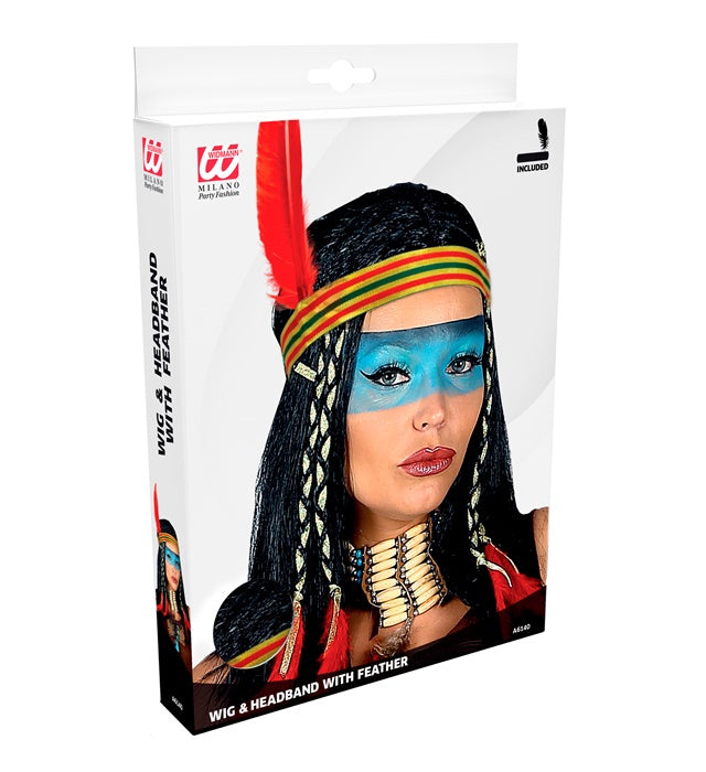Bunte Cheyenne-Perücke für Fasnacht und Karneval in Aufbewahrungsbox