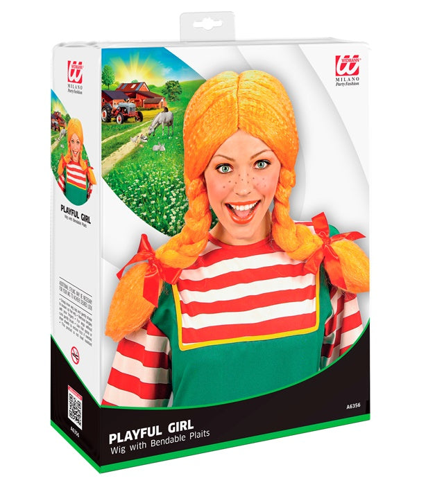 Lustige Mädchen-Perücke mit formbaren Zöpfen in lebendigem Design