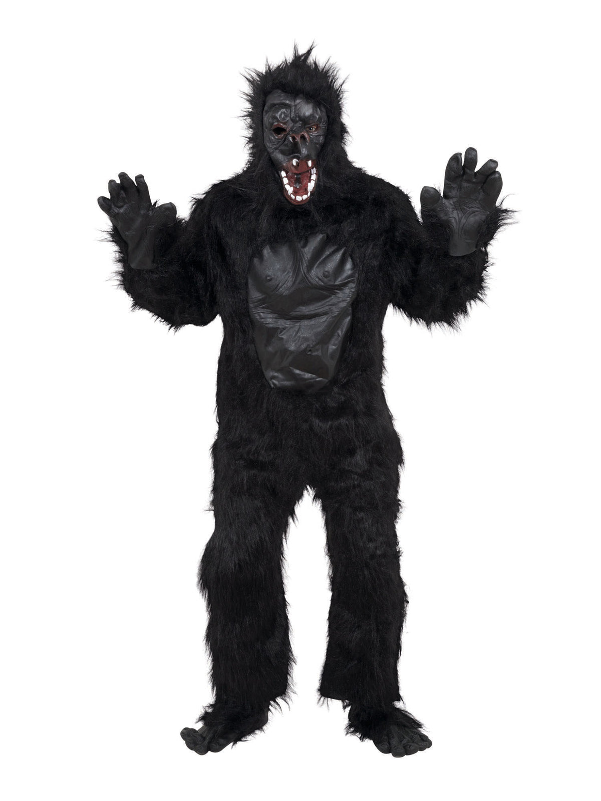 Rubies Gorilla-Kostüm mit Gummi-Brust für Erwachsene mit Fell-Overall und Überkopf-Maske