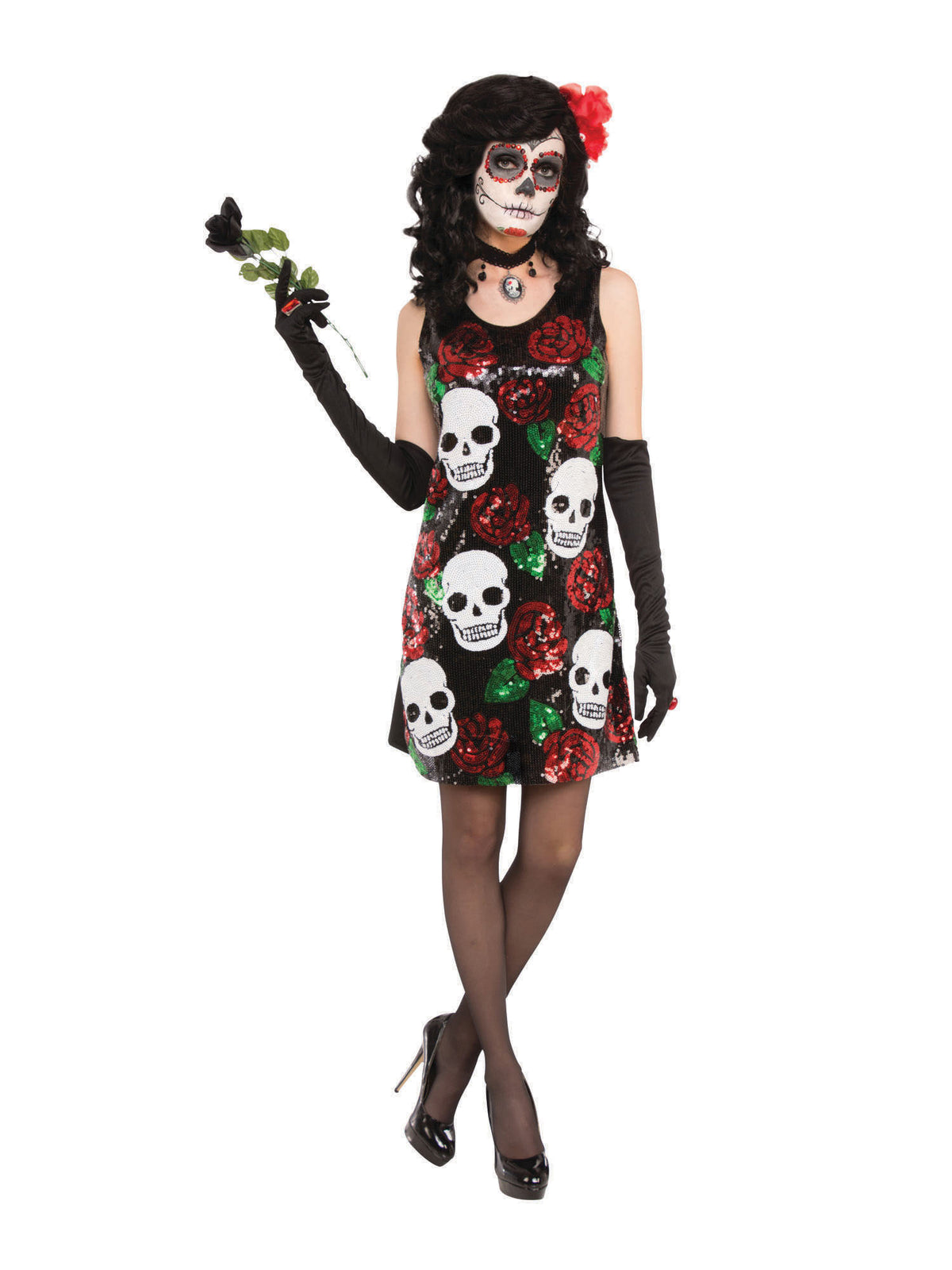 Rubies Skull + Roses Sequin Dress XS/S Kostüm für Erwachsene für Damen