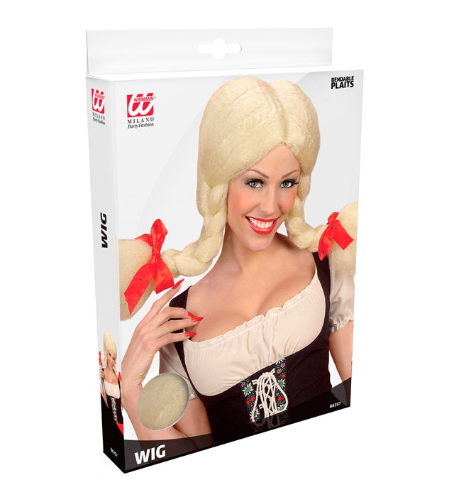 Perücke Heidi mit modellierbaren braunen Zöpfen in Box für Fasnacht