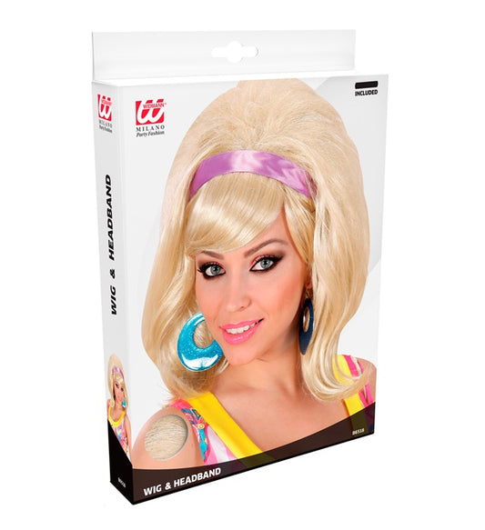 Blonde Perücke im Stil der 60er Jahre mit voluminösen Wellen