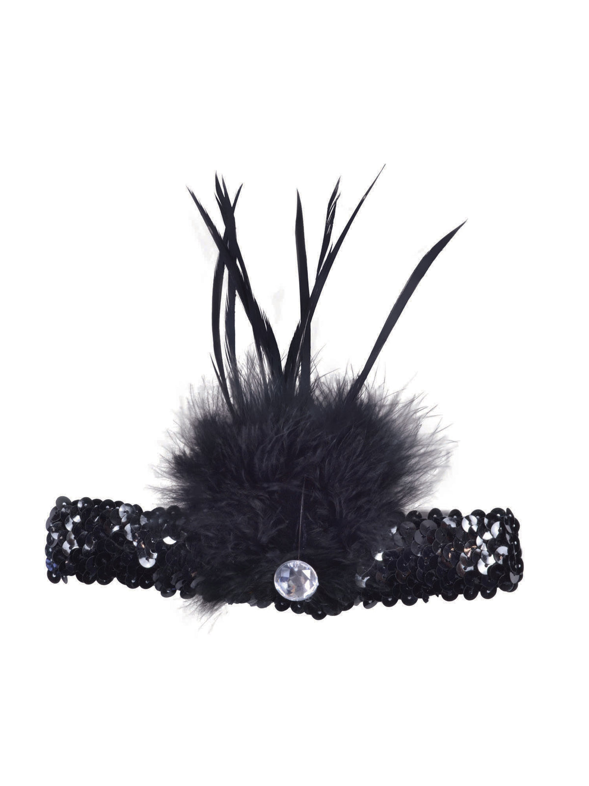 Rubies Flapper Headband Blk Sqn + Feather Headpieces and Headbands