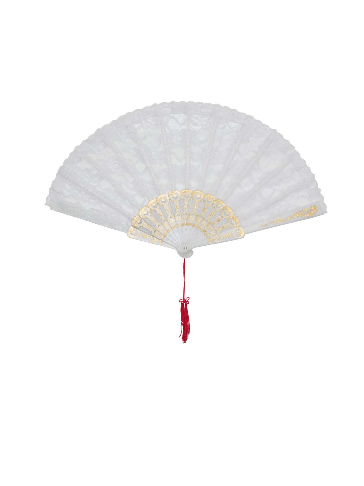 Rubies White Lace weisser Spitzenfächer Kostüm-Accessoire – Detailansicht